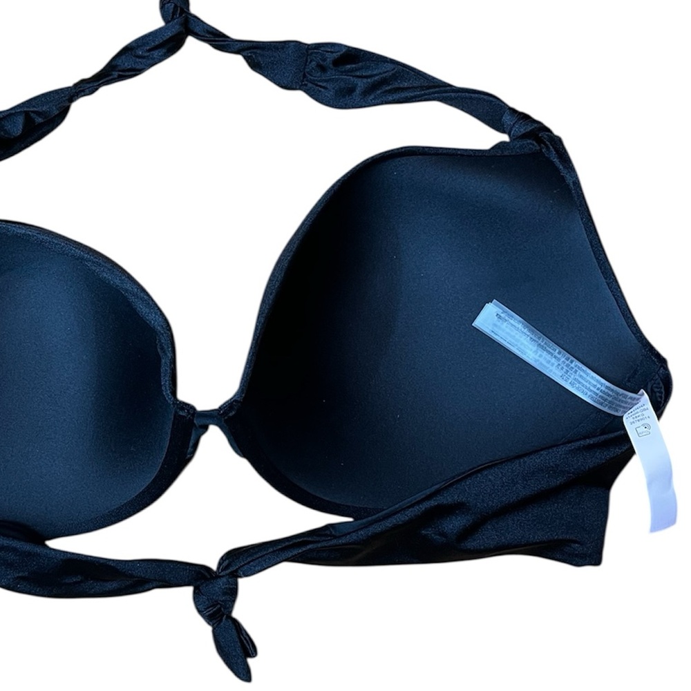 New Victoria's Secret Knotted Sexy Tee Push-Up Halter Black Bikini Top - Picture 5 of 8